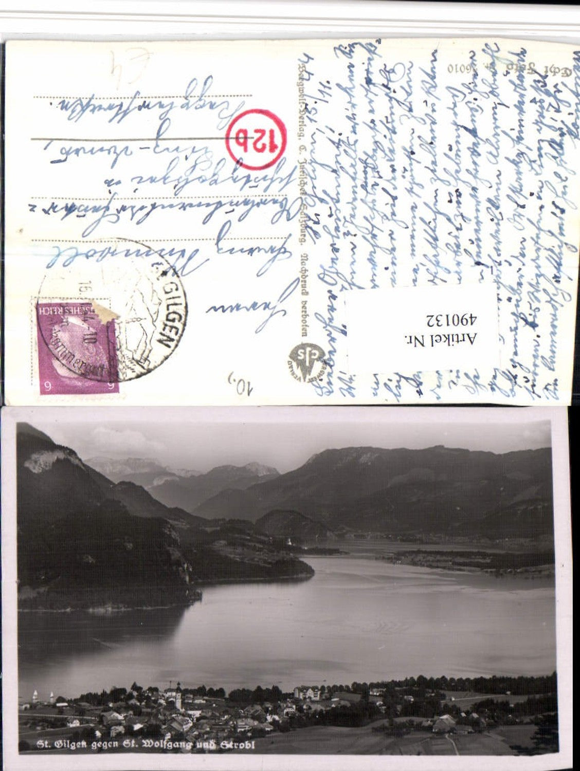 490132, St. Gilgen Total view towards St. Wolfgang and Strobl mountain scenery