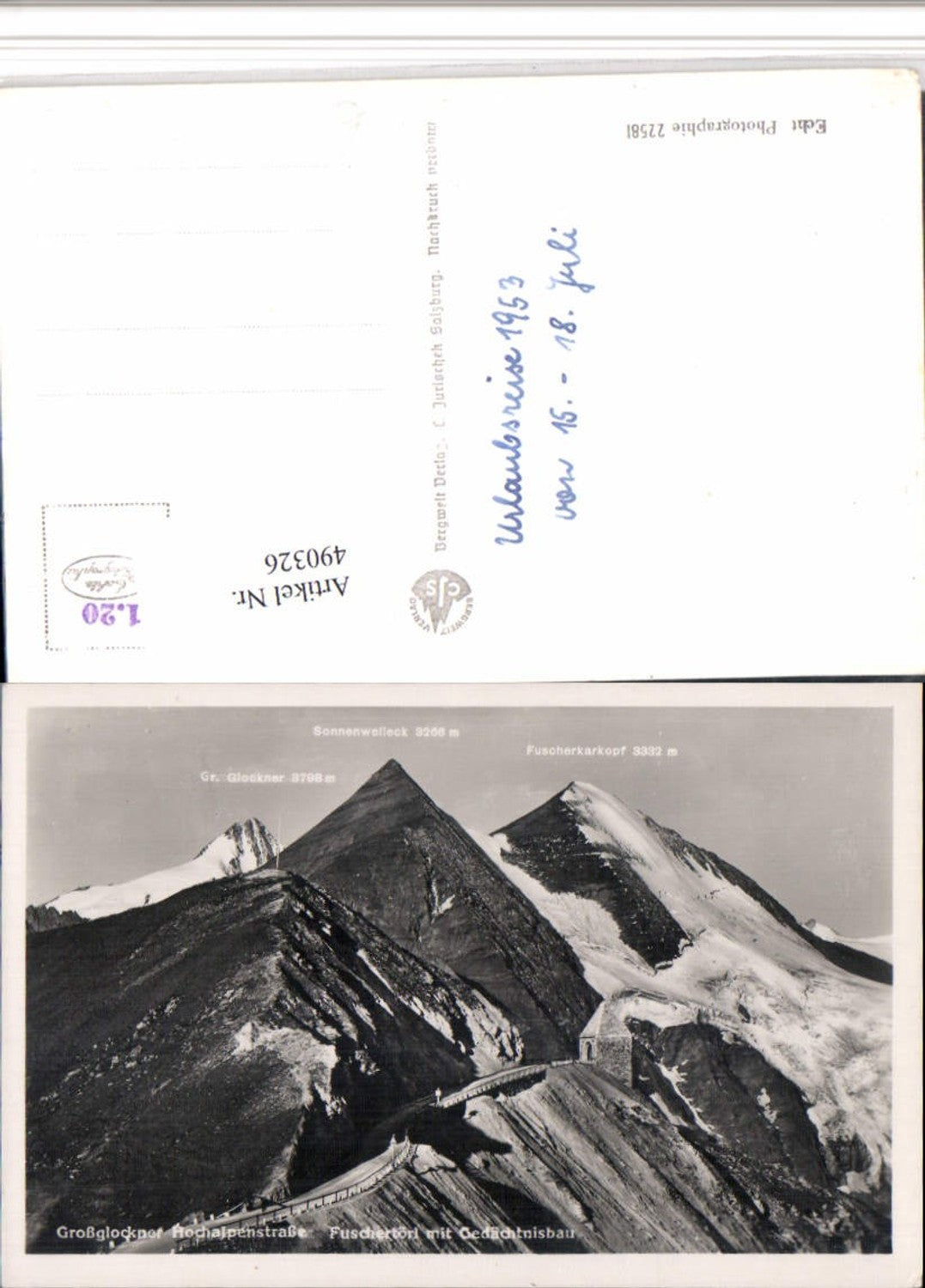 490326,Großglockner Hochalpenstraße Fuschertörl b. Fusch pub C. Jurischek