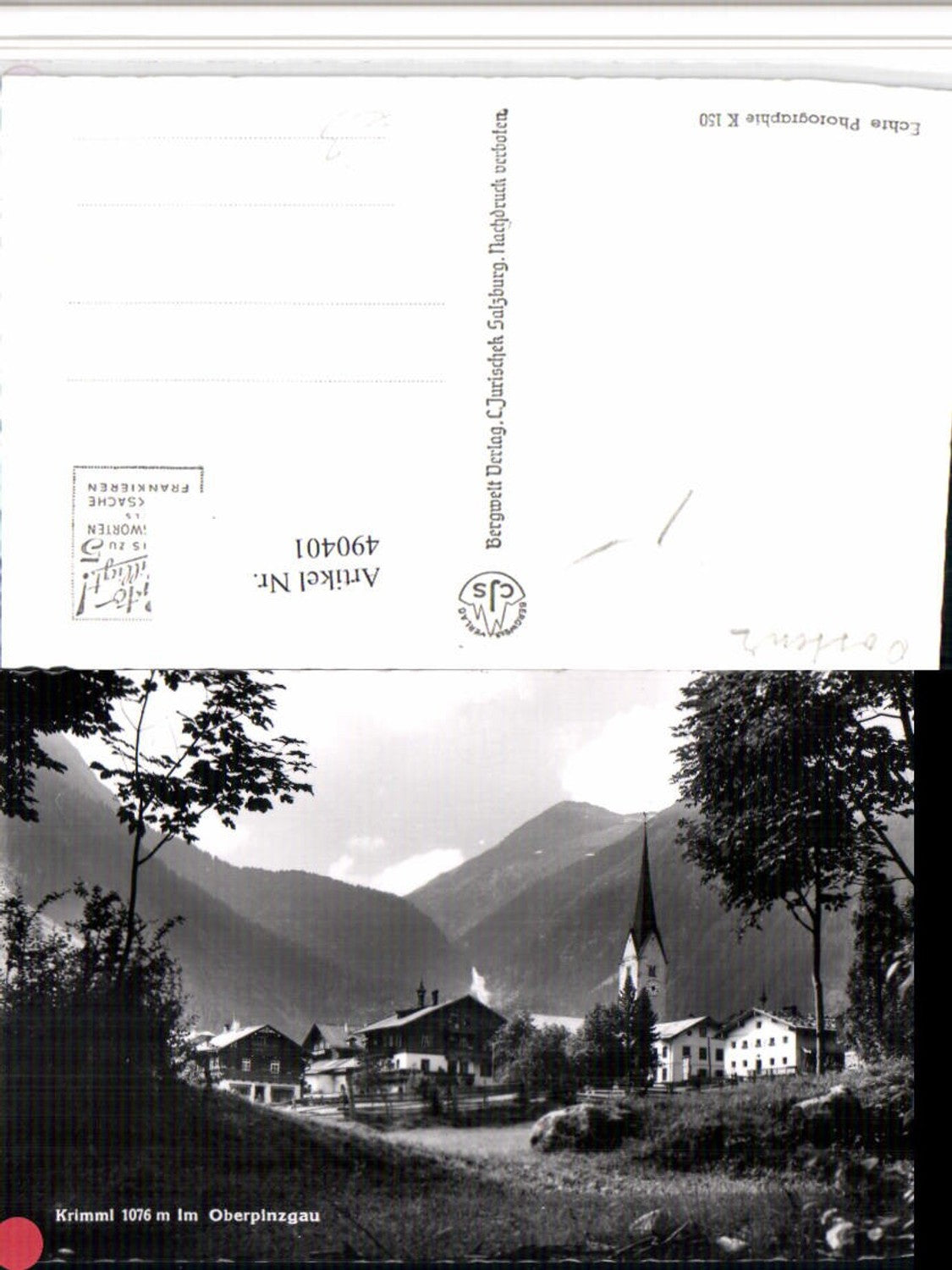 490401,Krimml Teilansicht Kirchenturm Bergkulisse