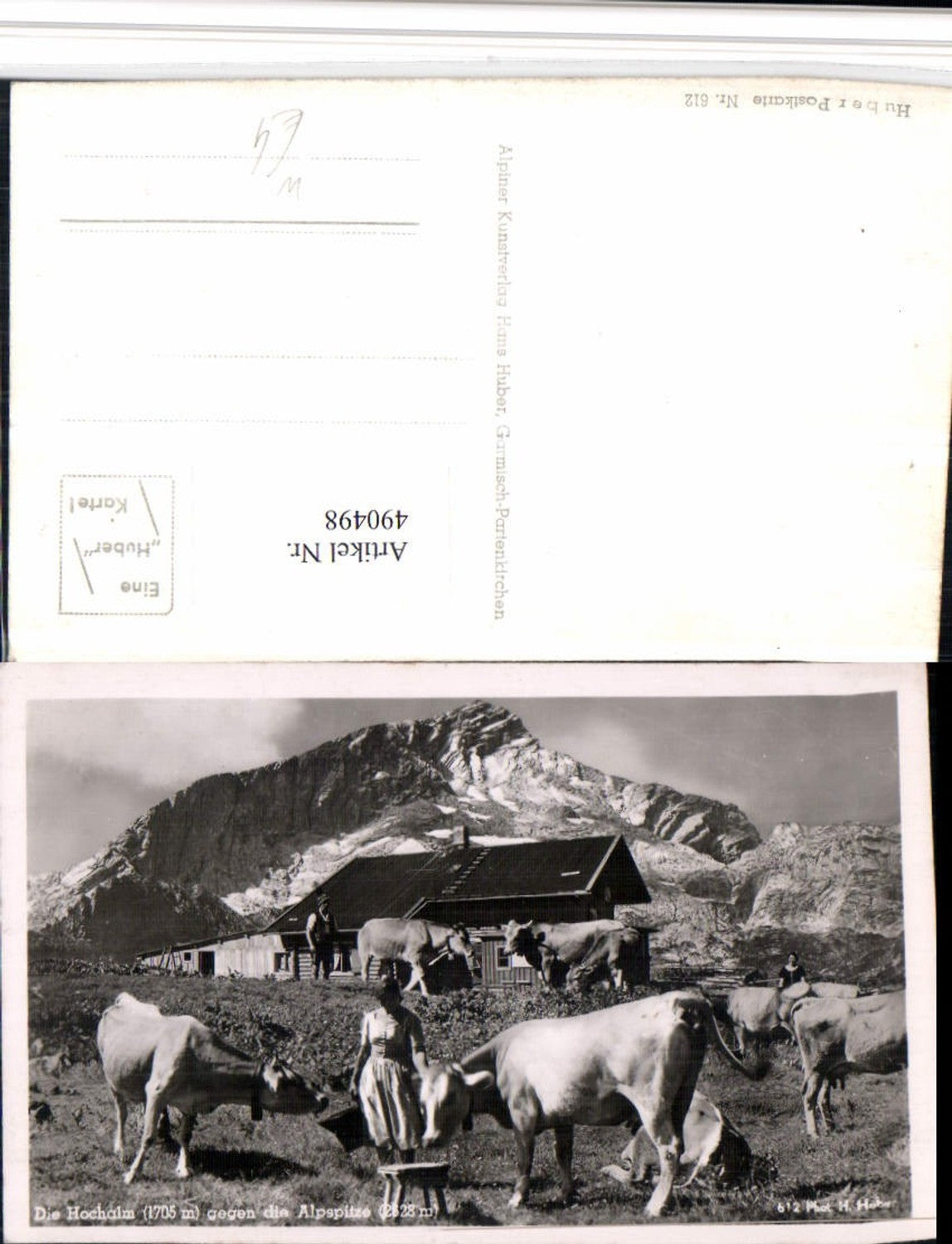 490498,Hochalm b. Grainau Almhütte Rinder geg. Alpspitze Bergkulisse