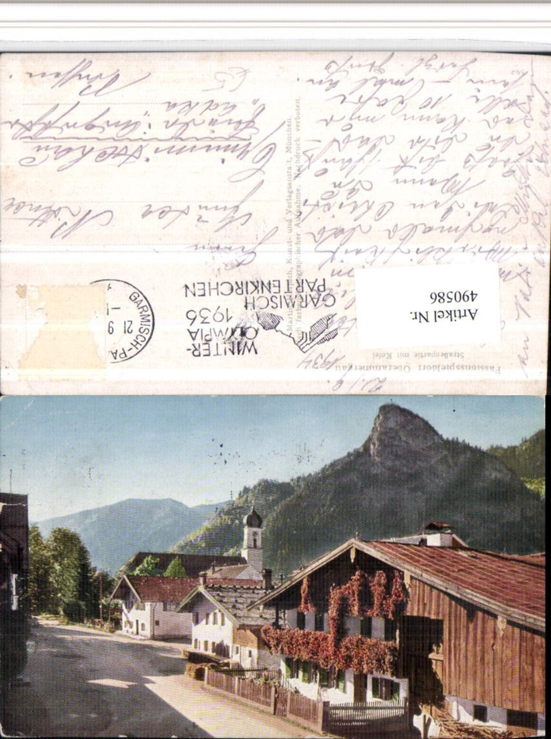 490586,Oberammergau Straßenpartie Kirche m. Kofel