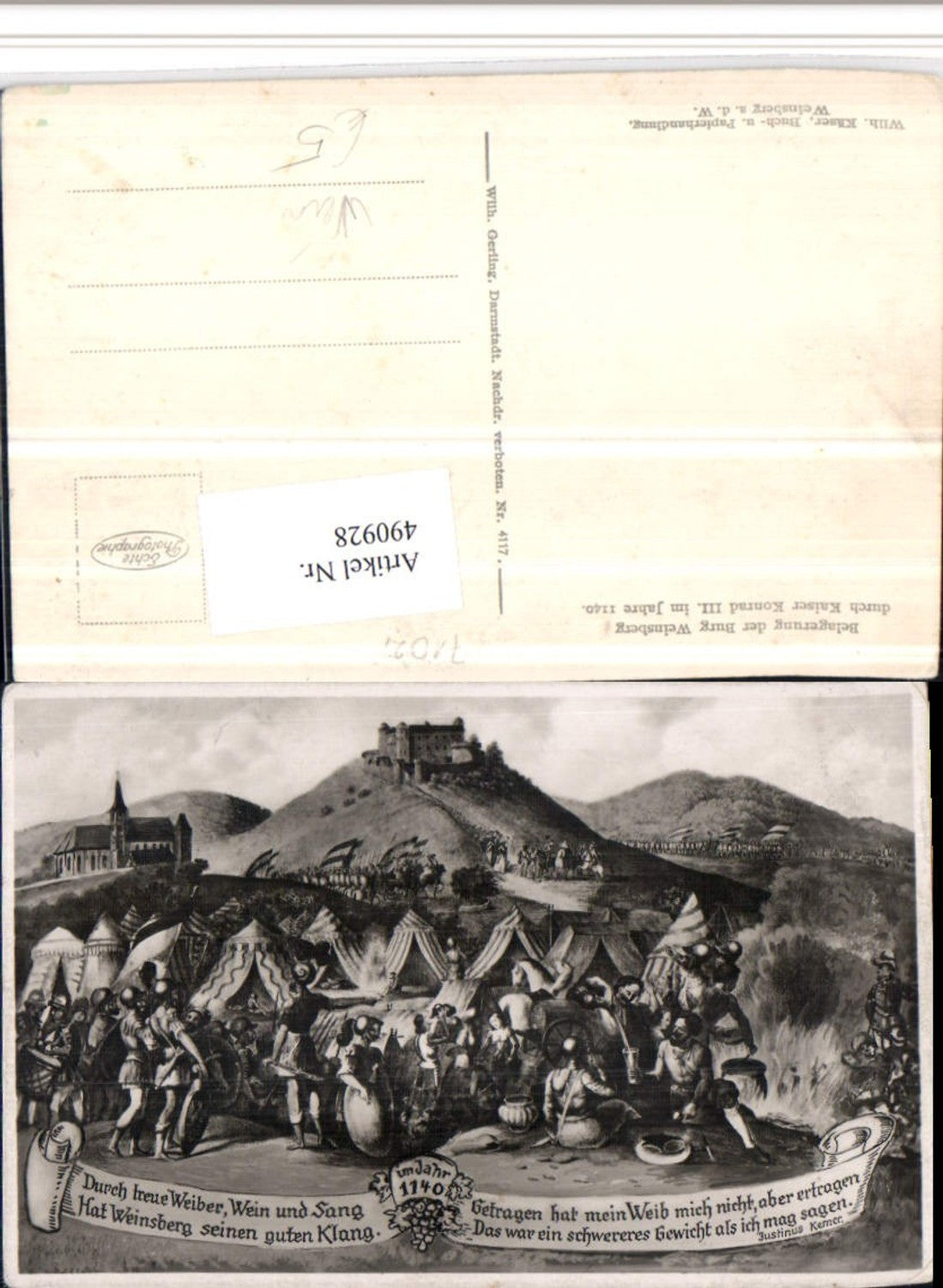 490928,Künstler AK Belagerung der Burg Weinsberg Wein