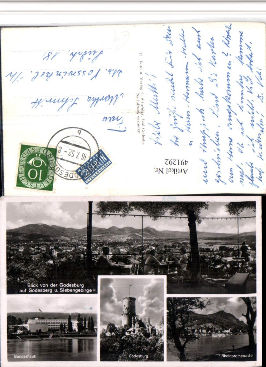 491292,Bonn Blick von d. Godesburg Bundeshaus Burg Mehrbildkarte