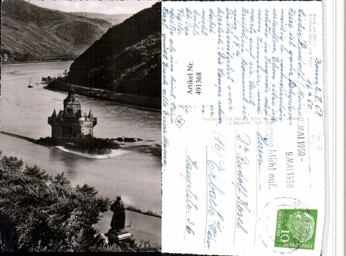 491368,Kaub am Rhein Blücherdenkmal u. Pfalz Burg Pfalzgrafenstein