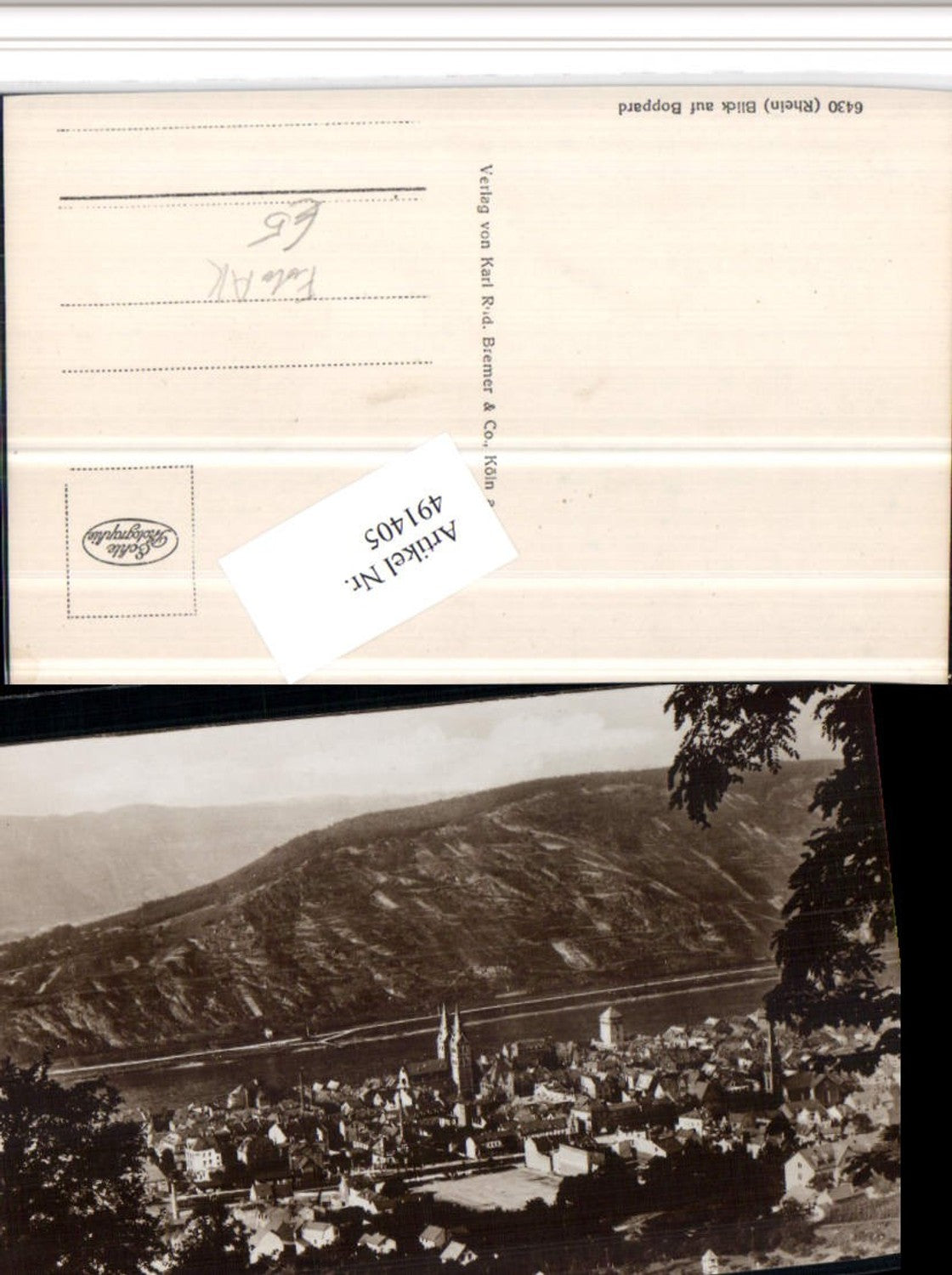 491405,Foto AK Blick auf Boppard am Rhein Totale