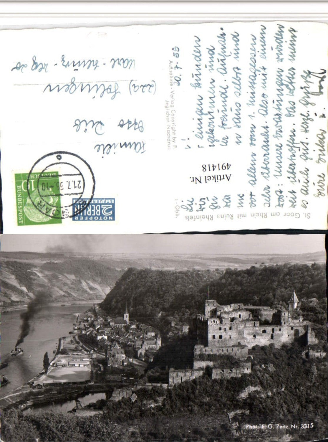 491418,St. Goar am Rhein Totale m. Ruine Rheifnels