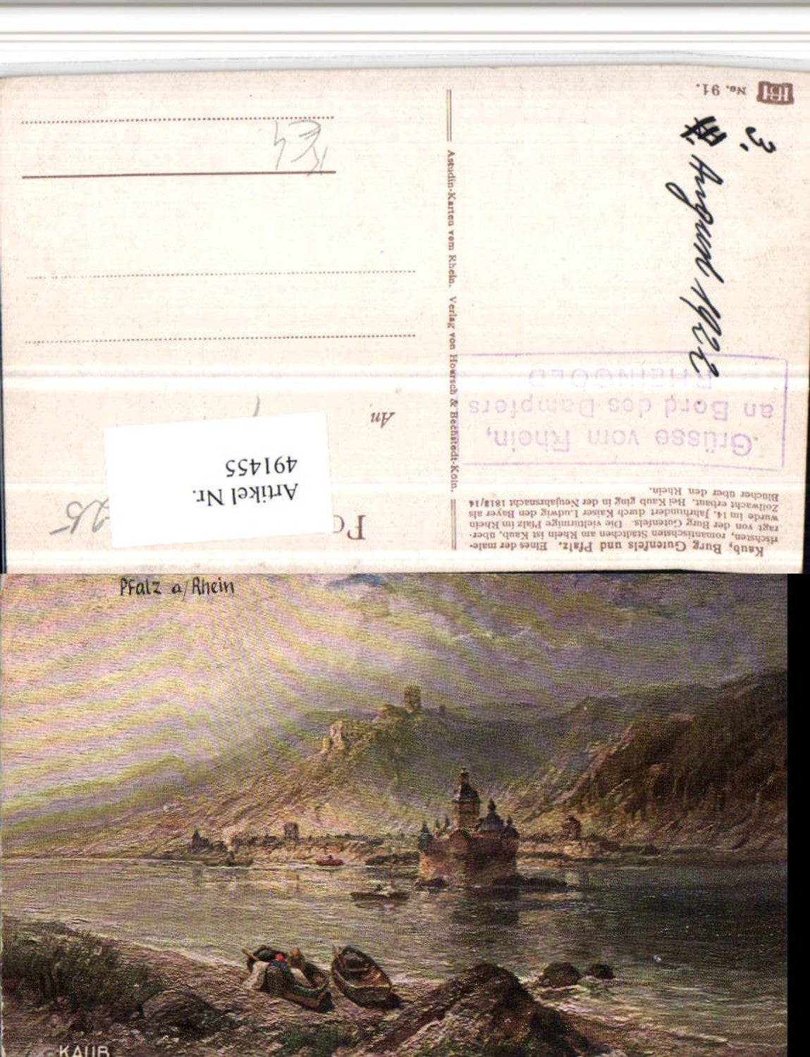 491455,Künstler AK N. Astudin Pfalz am Rhein Burg b. Kaub