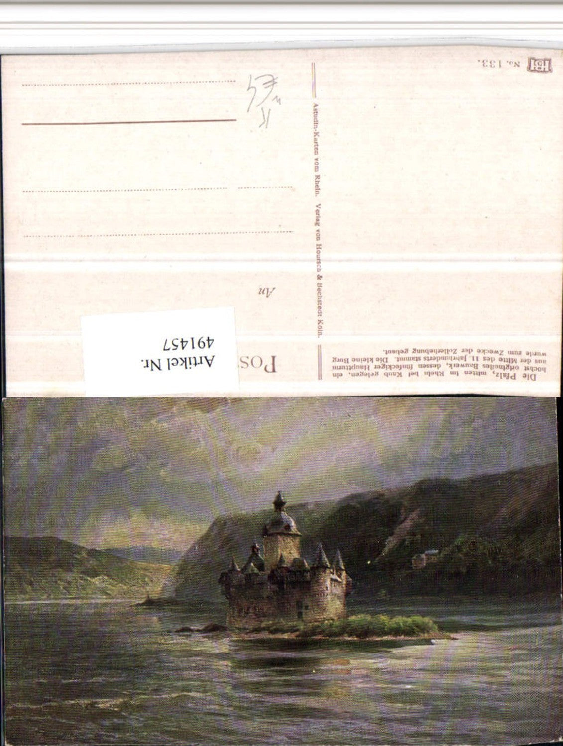 491457,Künstler AK Astudin Pfalz Burg Pfalzgrafenstein b. Kaub am Rhein