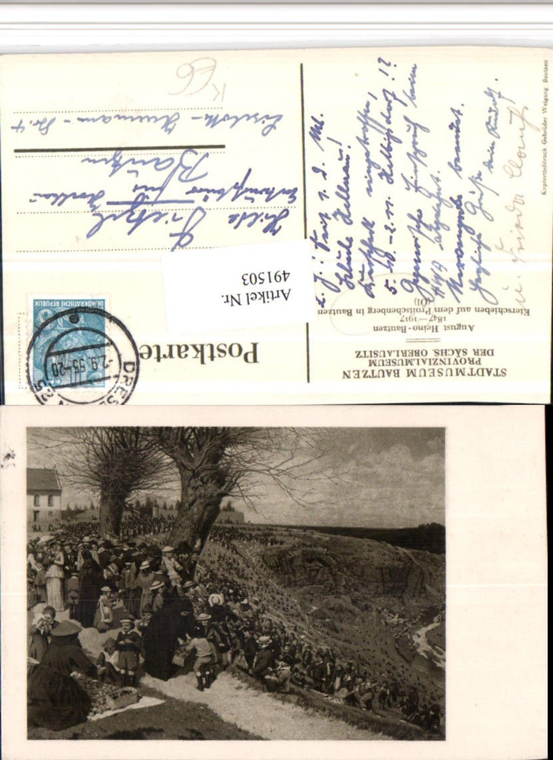 491503,Künstler AK August Heino Bautzen Eierschieben auf d. Proitschenberg