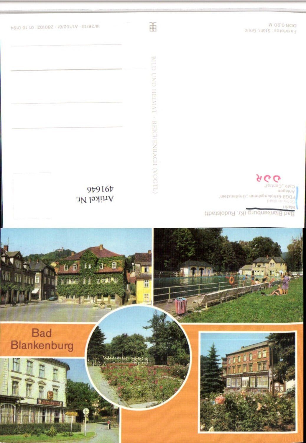 491646,Bad Blankenburg Markt Schwimmbad Anlagen Mehrbildkarte pub VEB