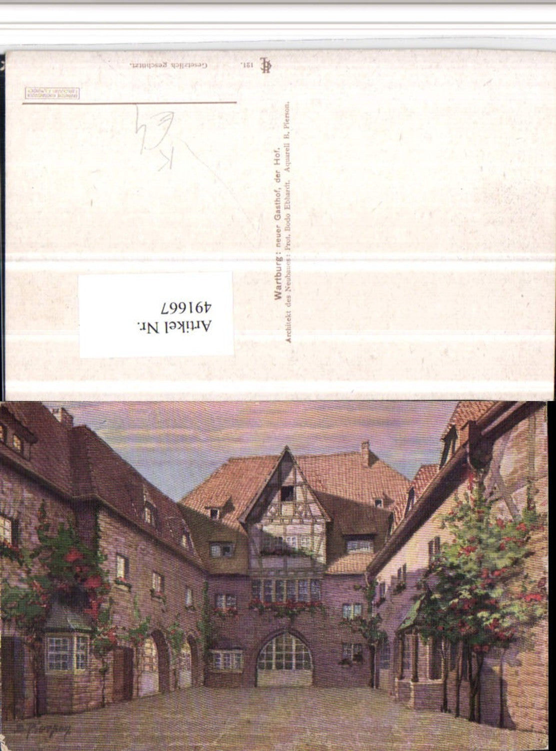 491667, Artist AK B. Pierson Eisenach Wartburg Hof Gasthof