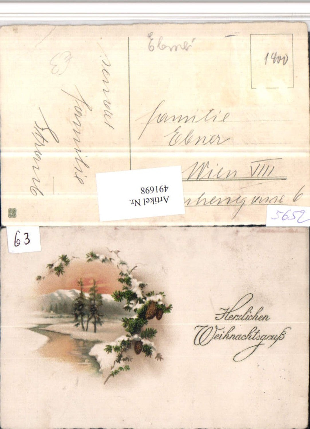 491698,Künstler AK Weihnachten Winterlandschaft Zweig Zapfen