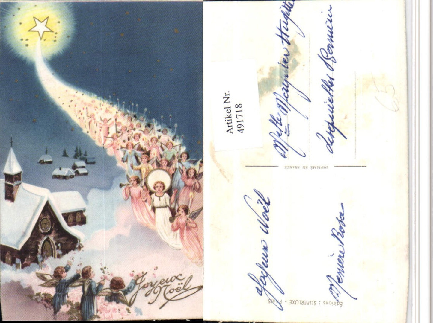 491718, Artist AK Joyeux Noel Christmas Church Angel Star