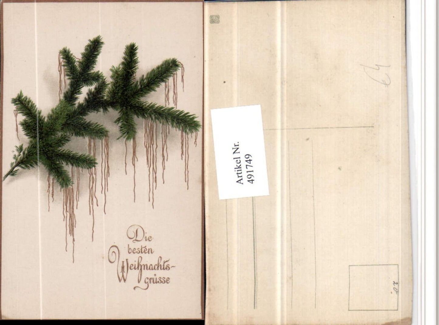 491749,Künstler AK Weihnachten Baumzweig Zweig