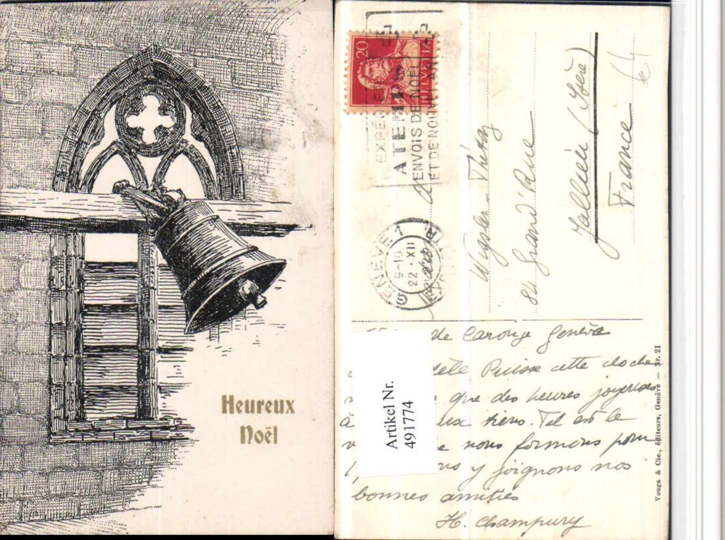 491774,Künstler AK Heureux Noel Weihnachten Glocke Kirchenfenster