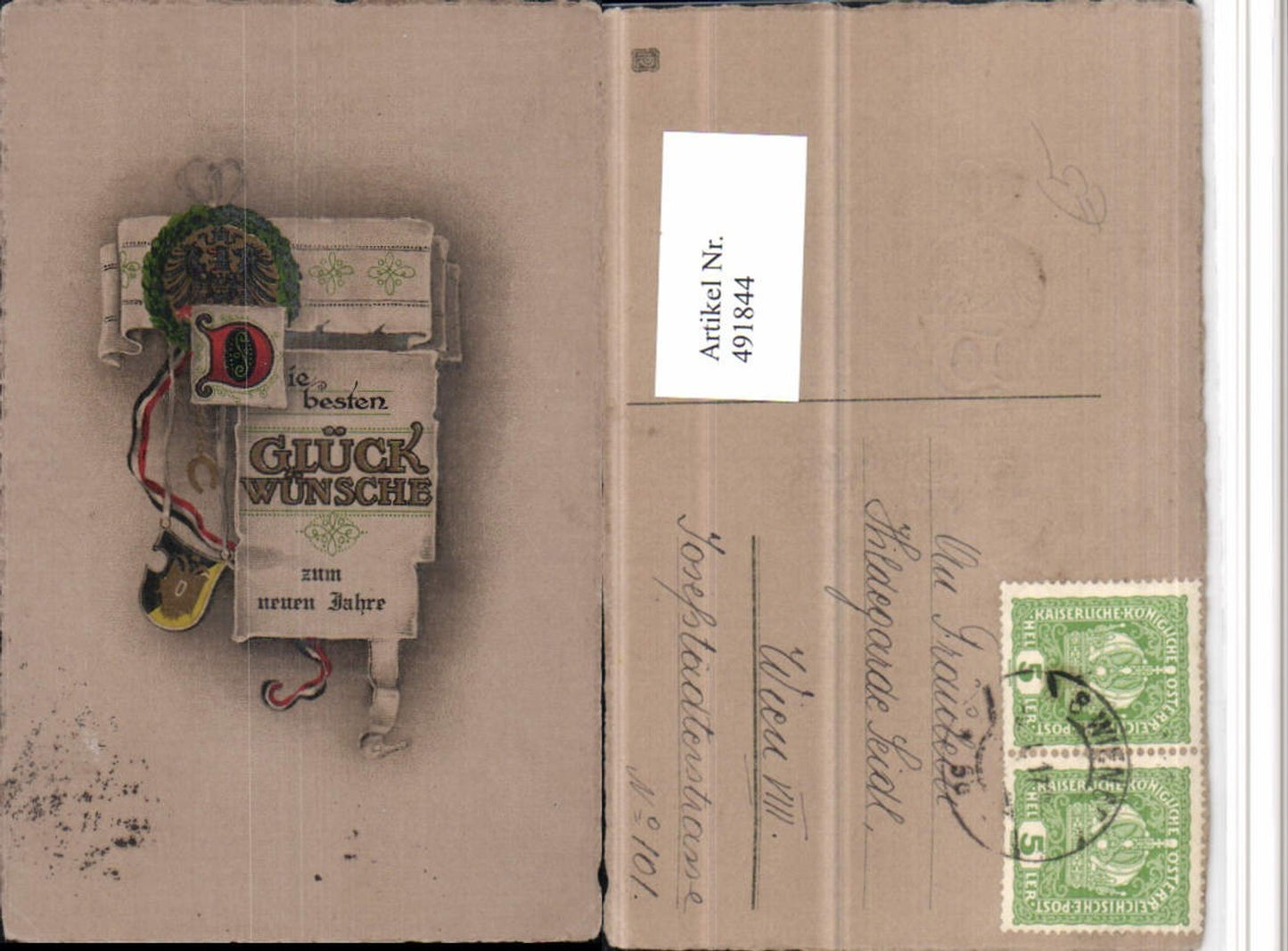 491844,Präge Künstler AK Neujahr Schriftrolle Schleife Wappen