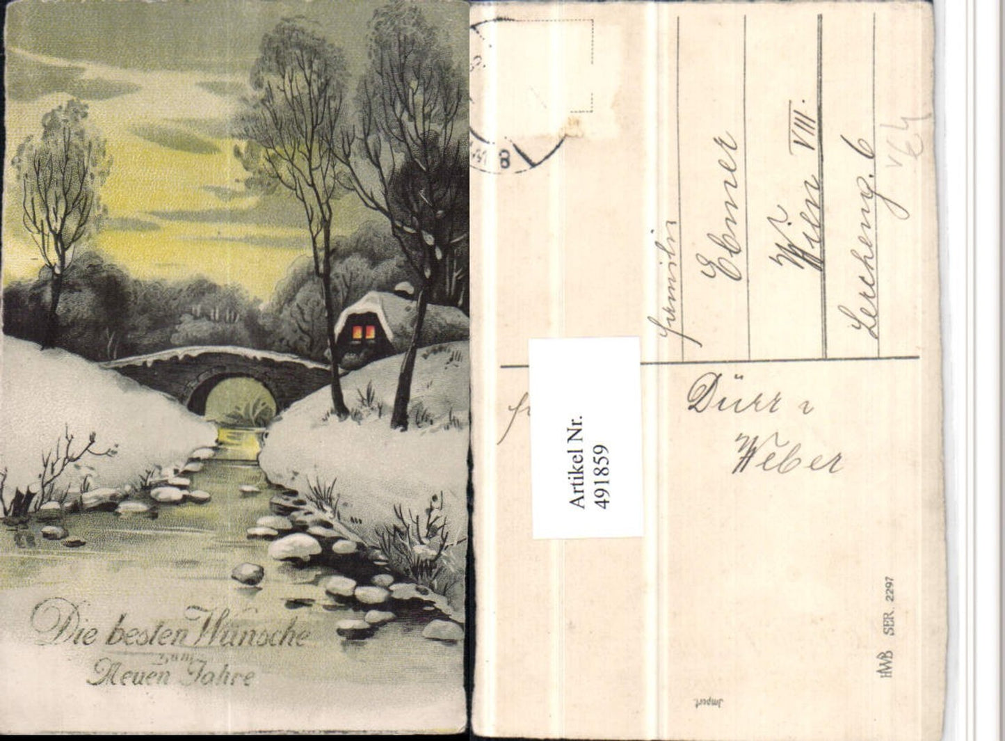 491859,Künstler AK Neujahr Winterlandschaft Brücke pub HWB 2297