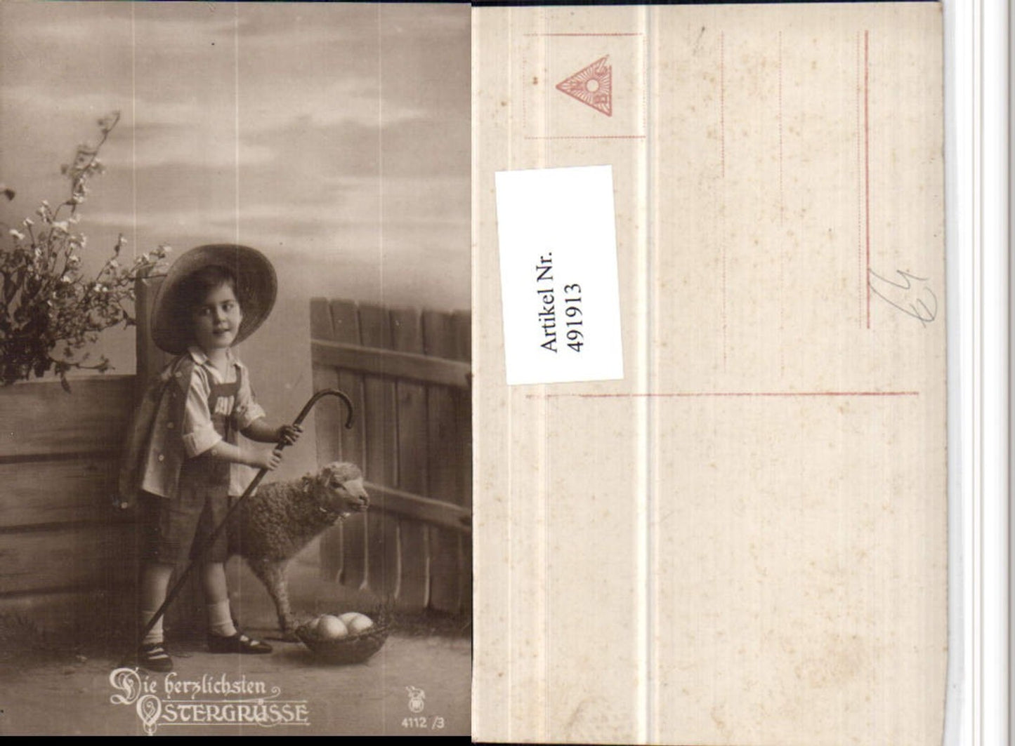 491913,Ostern Bub Junge Hut Stock Lamm Eier
