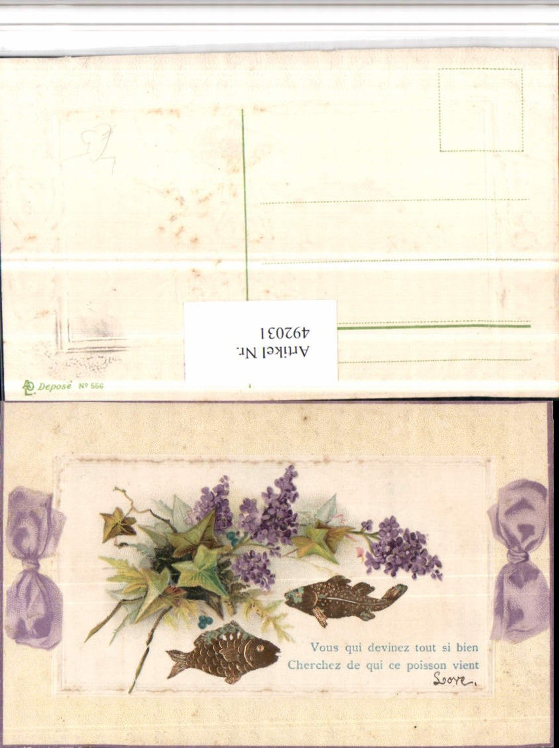 492031, Embosser Artist Lithograph Fish Flowers Saying