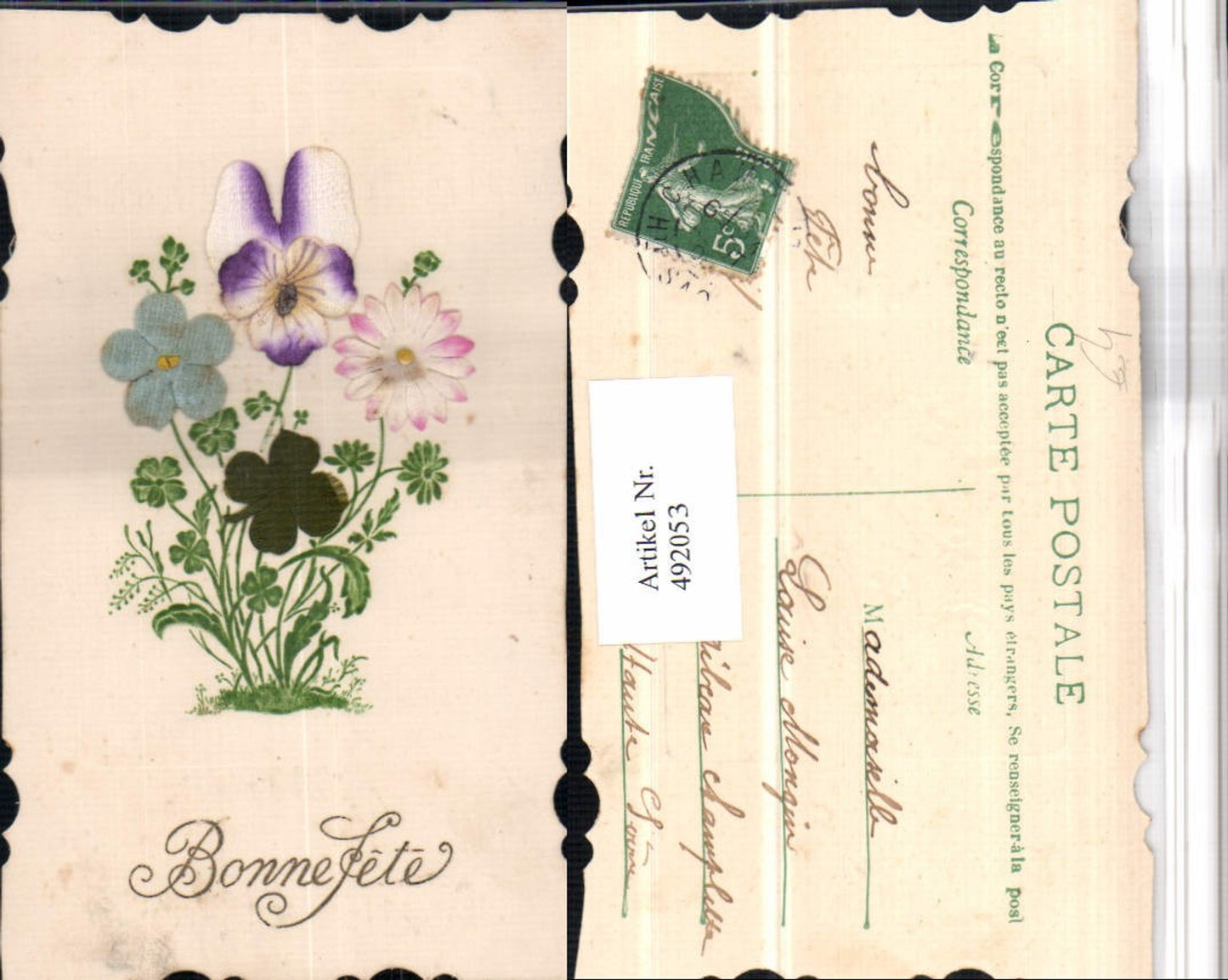 492053,Material Präge Künstler AK Applikation Blumen Klee