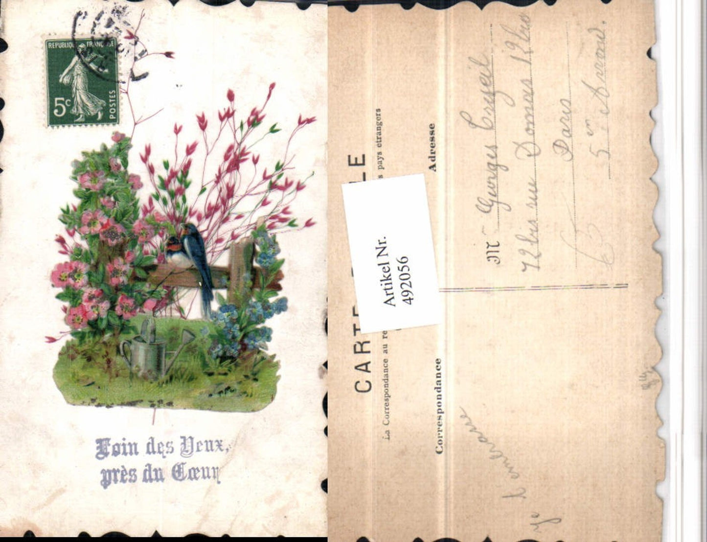 492056,Material Künstler AK Vögel Gießkanne Blumen