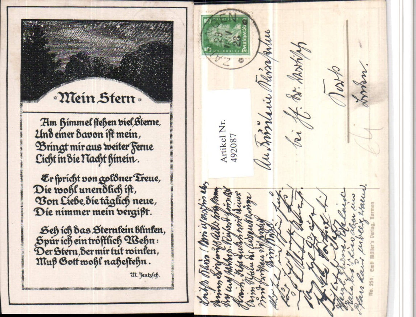 492087,Künstler AK Sterne Gedicht Text Mein Stern von M. Jentzsch