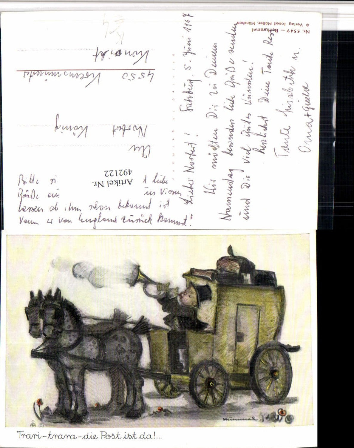 492122,Künstler AK Berta Hummel Postkutsche Kutsche pub Josef Müller 5549