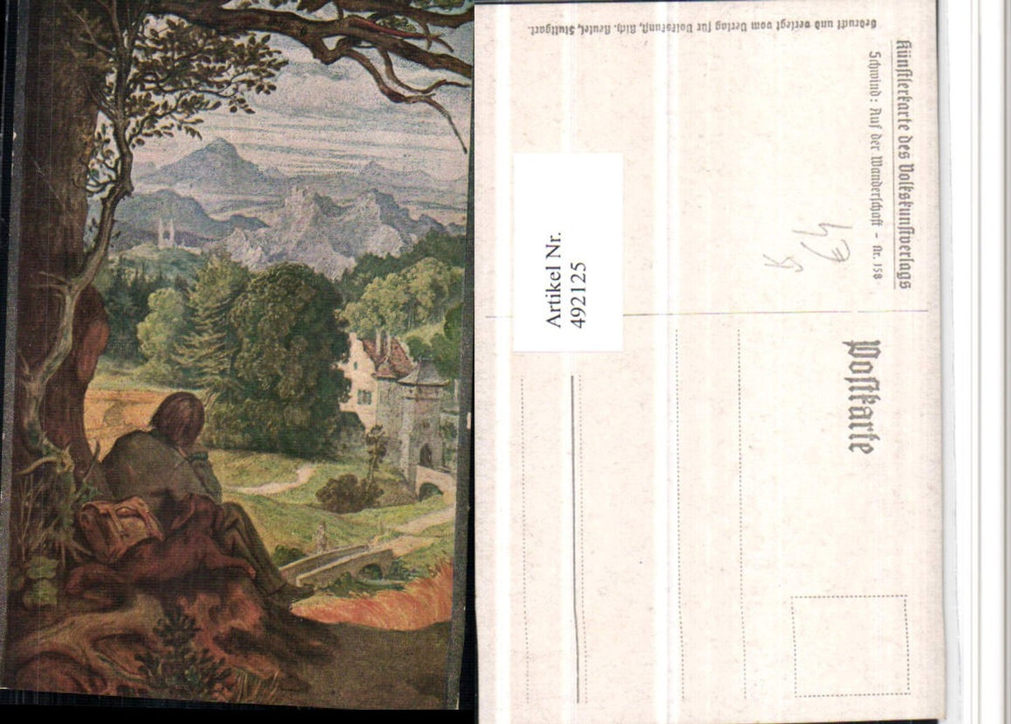 492125,Künstler AK Schwind Wanderschaft Wanderer pub Volkskunstverlag 158