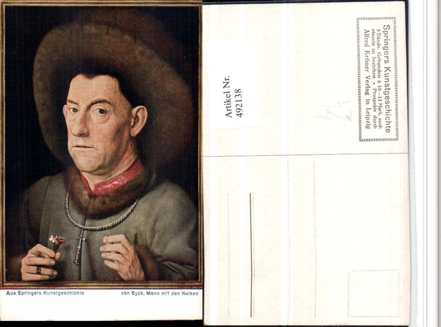 492138,Künstler AK Van Eyck Mann m. Nelken Hut Portrait