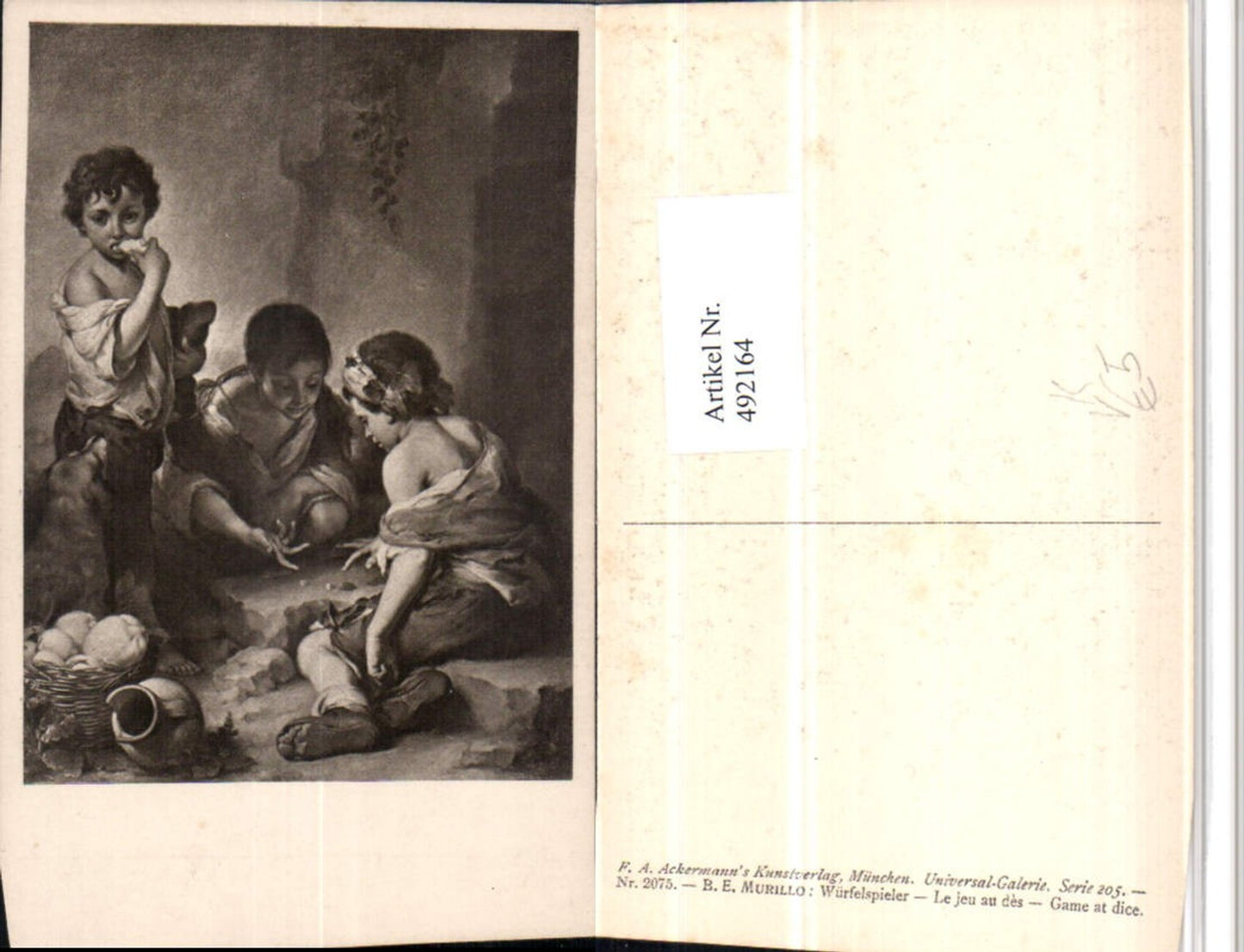 492164,Künstler AK B.E. Murillo Würfelspieler Kinder pub Ackermann 2075