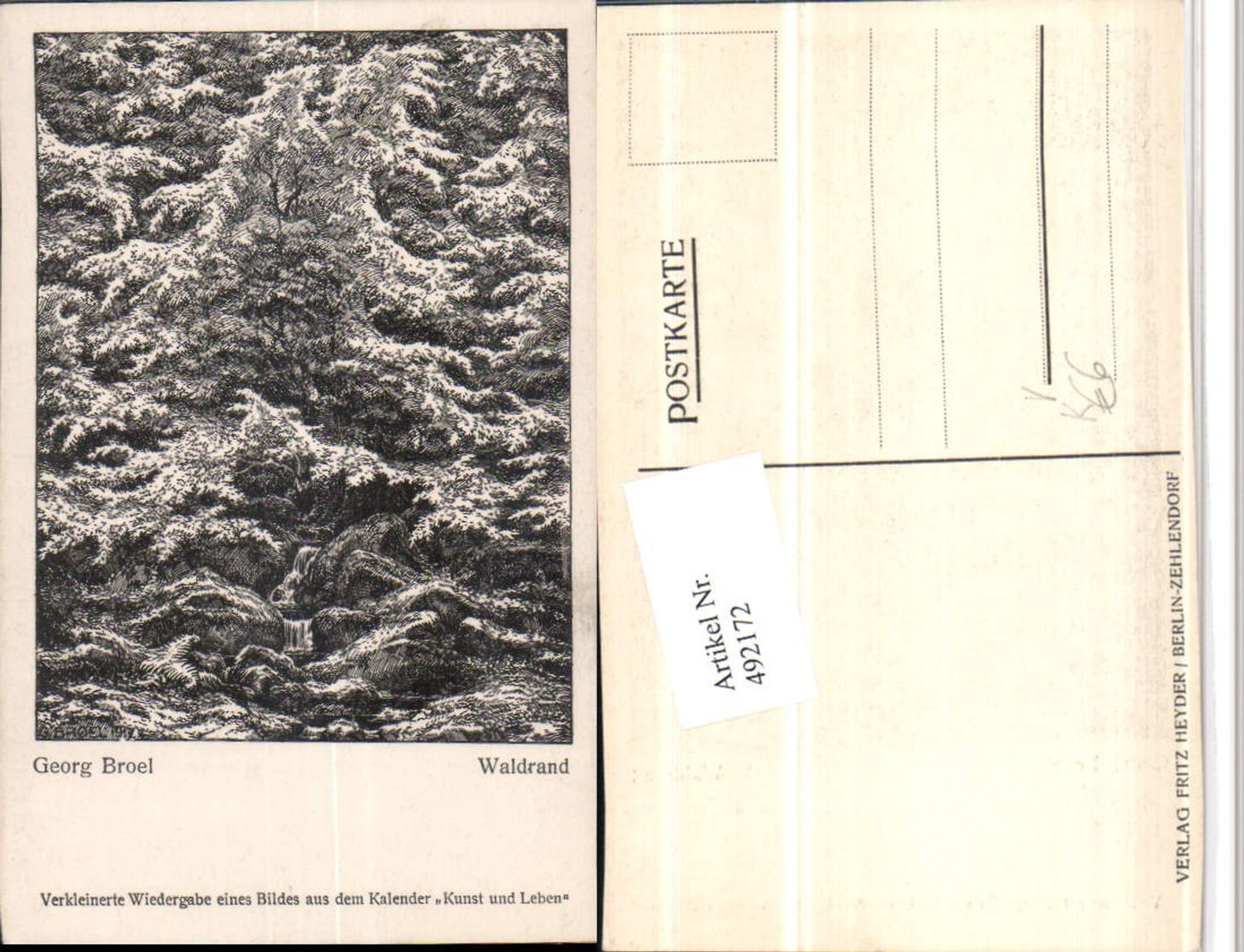 492172,Künstler AK Georg Broel Waldrand Wald pub Fritz Heyder