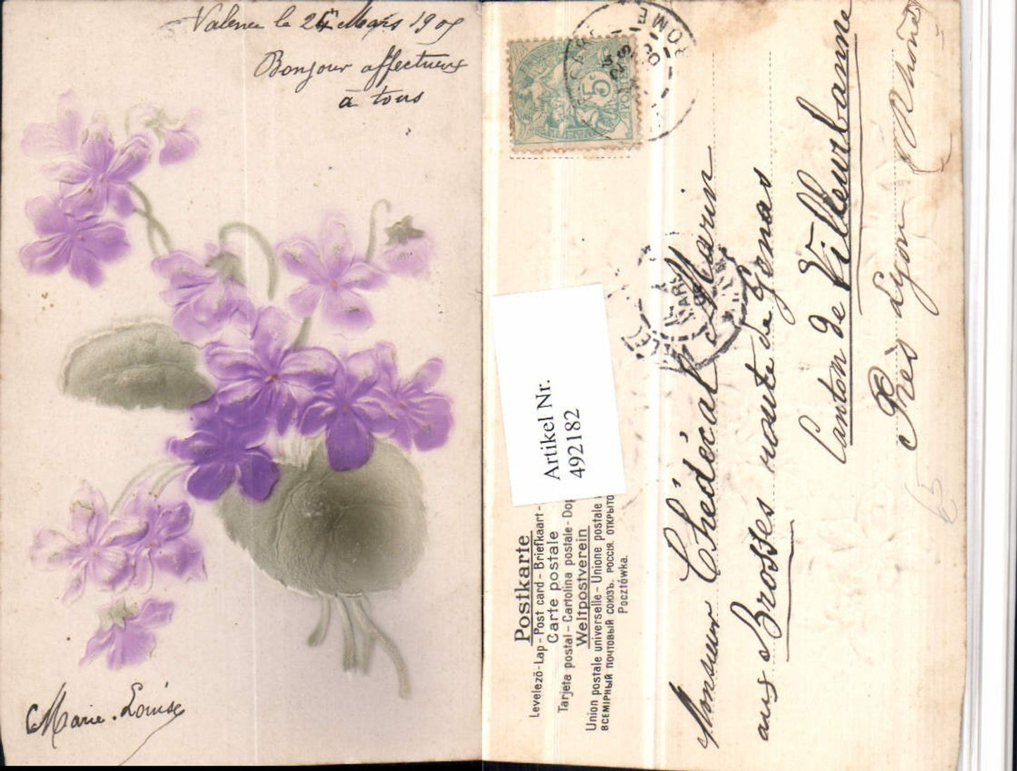 492182,Präge Künstler AK Blumen Veilchen
