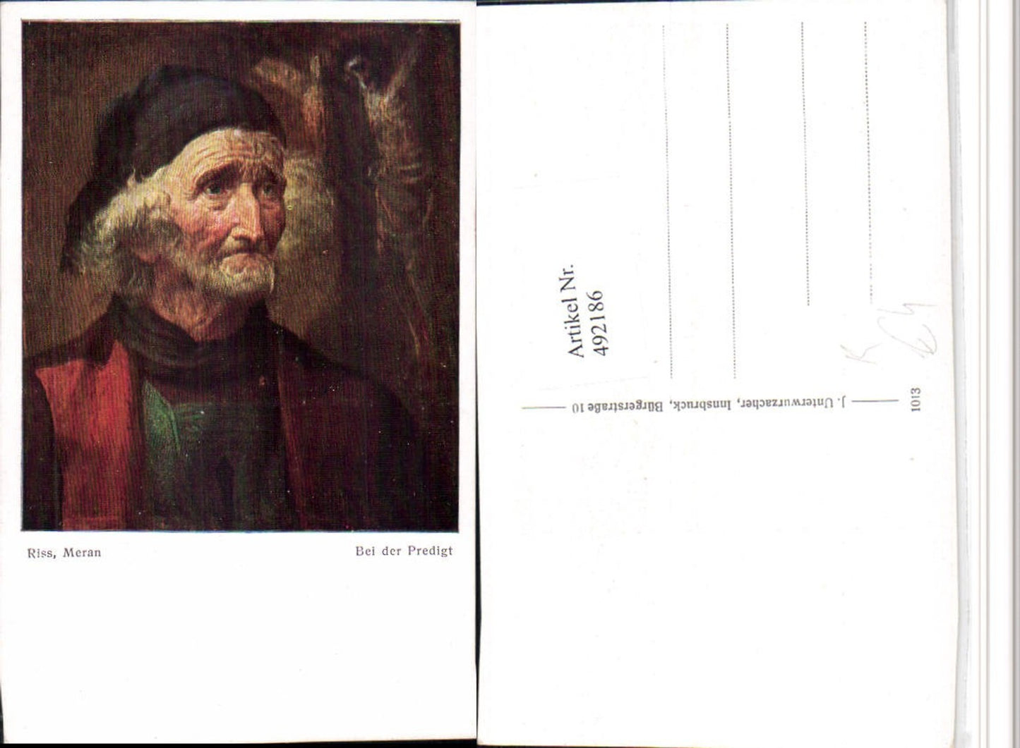 492186,Künstler AK Riss Meran Bei der Predigt Mann Portrait