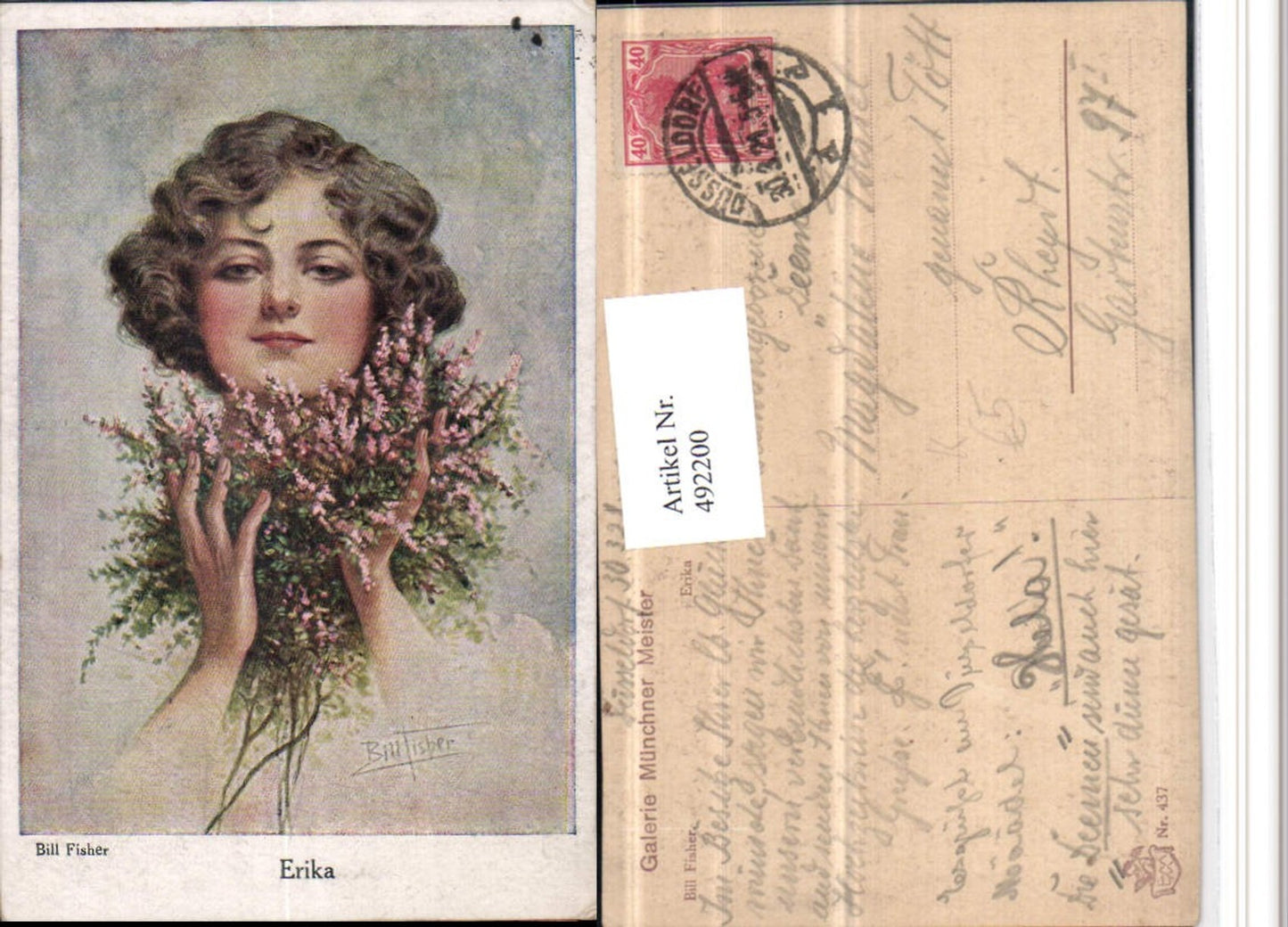 492200,Künstler AK Bill Fisher Erika Frau Blumen Portrait
