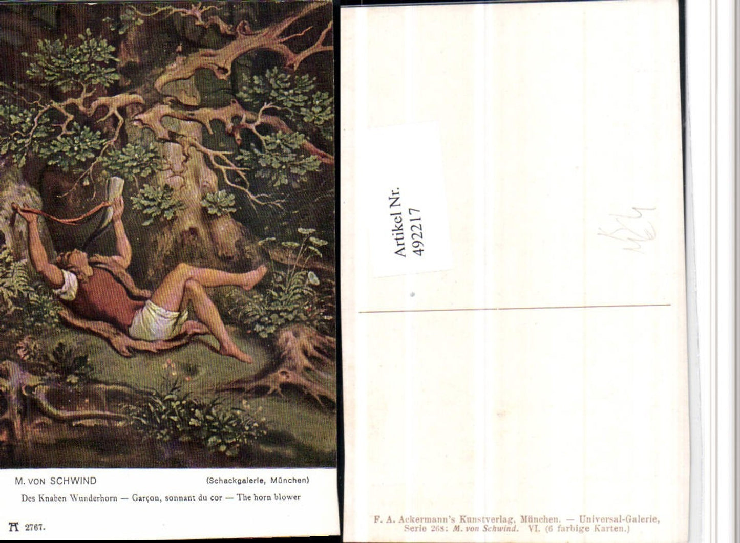 492217,Künstler AK M. v. Schwind Knaben Wunderhorn pub Ackermann 2767