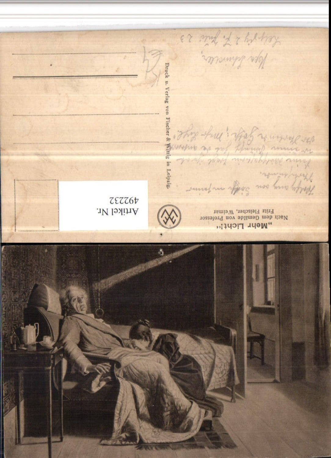 492232,Künstler AK Fritz Fleischer Mehr Licht Goethe Tod Trauer