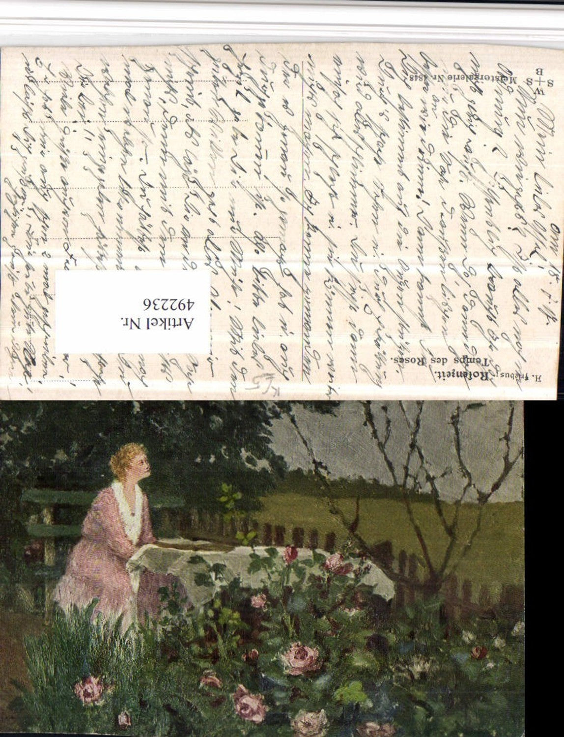 492236,Künstler AK A. Friebus Rosenzeit Frau Tisch Garten