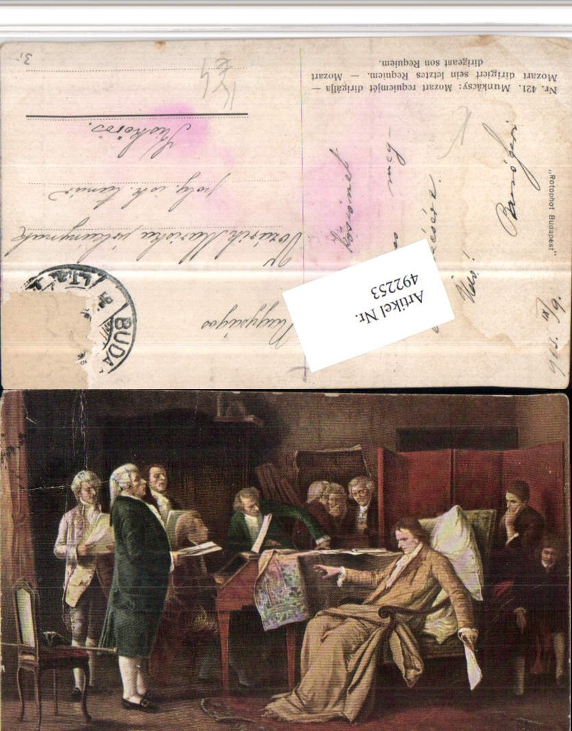 492253,Künstler AK Munkacsy Mozart dirigiert sein letztes Requiem Klavier