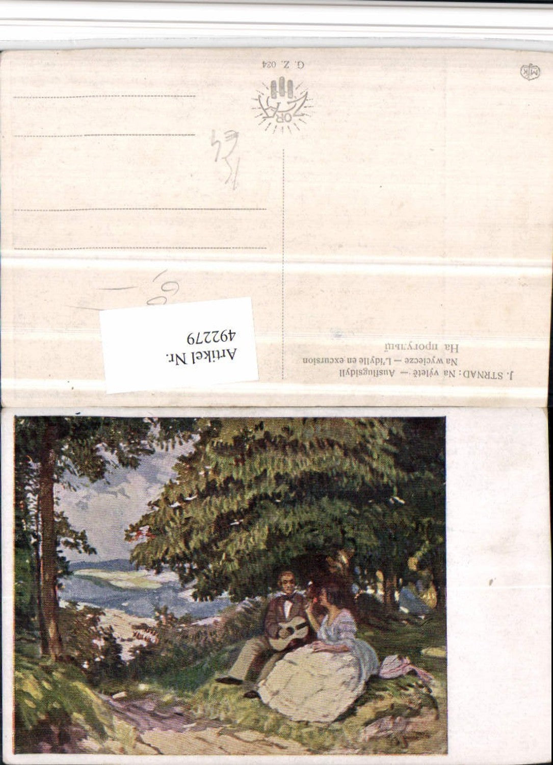 492279,Künstler AK J. Strand Ausflugsidyll Liebe Paar Gitarre