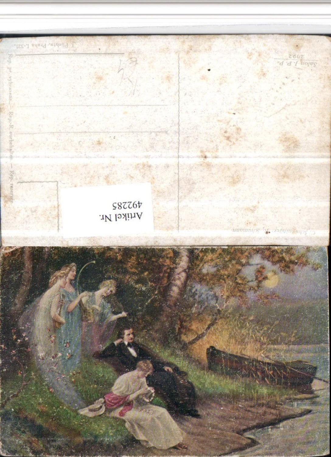 492285,Künstler AK C. Schweninger R. Schumann Paar Nymphen Harfe