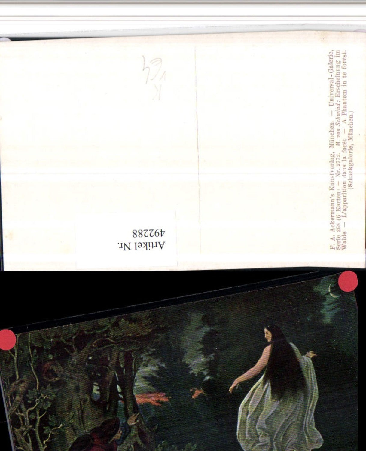 492288,Künstler AK M. v. Schwind Erscheinung im Walde pub Ackermann 2772