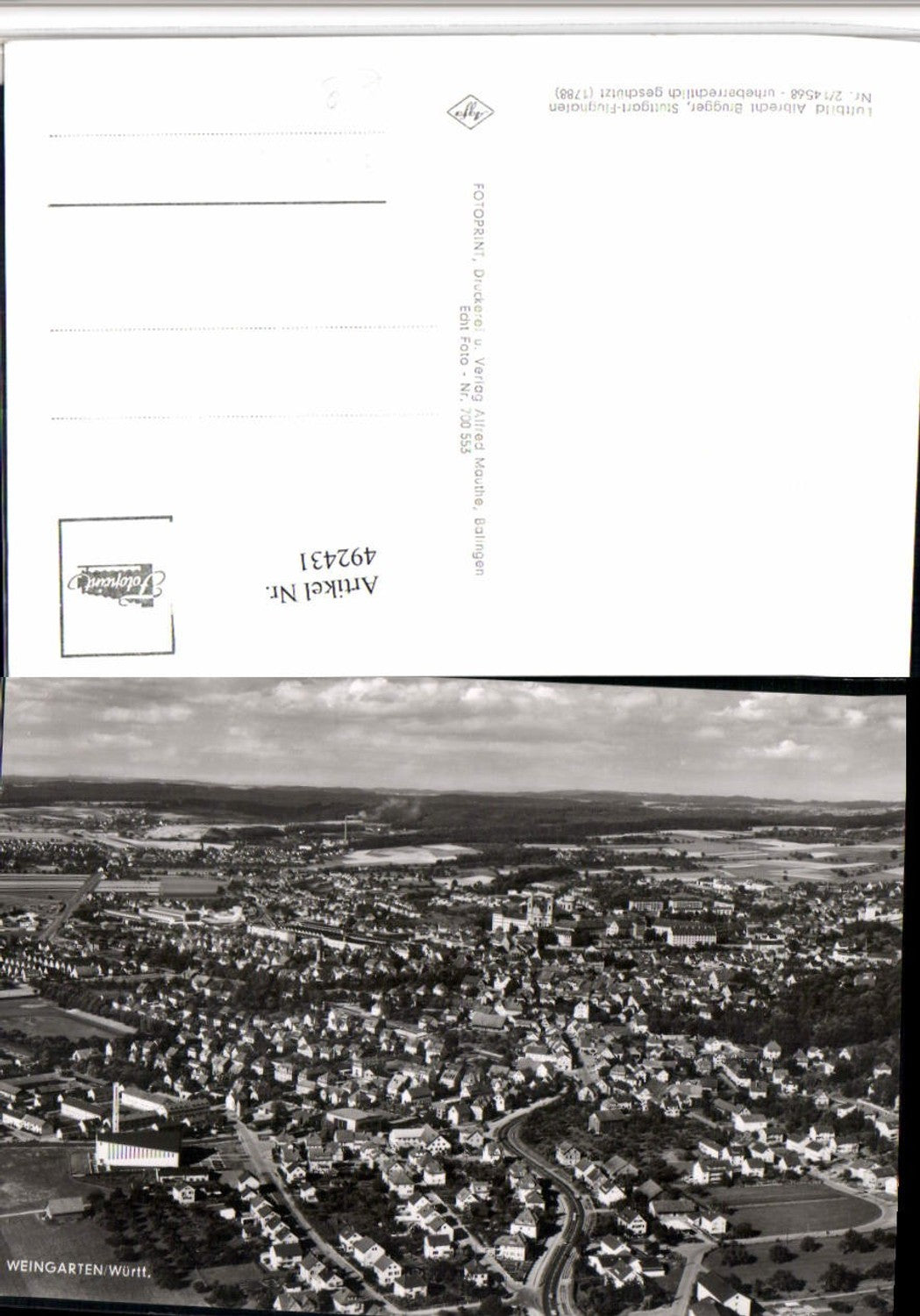 492431,Weingarten Totale Fliegeraufnahme