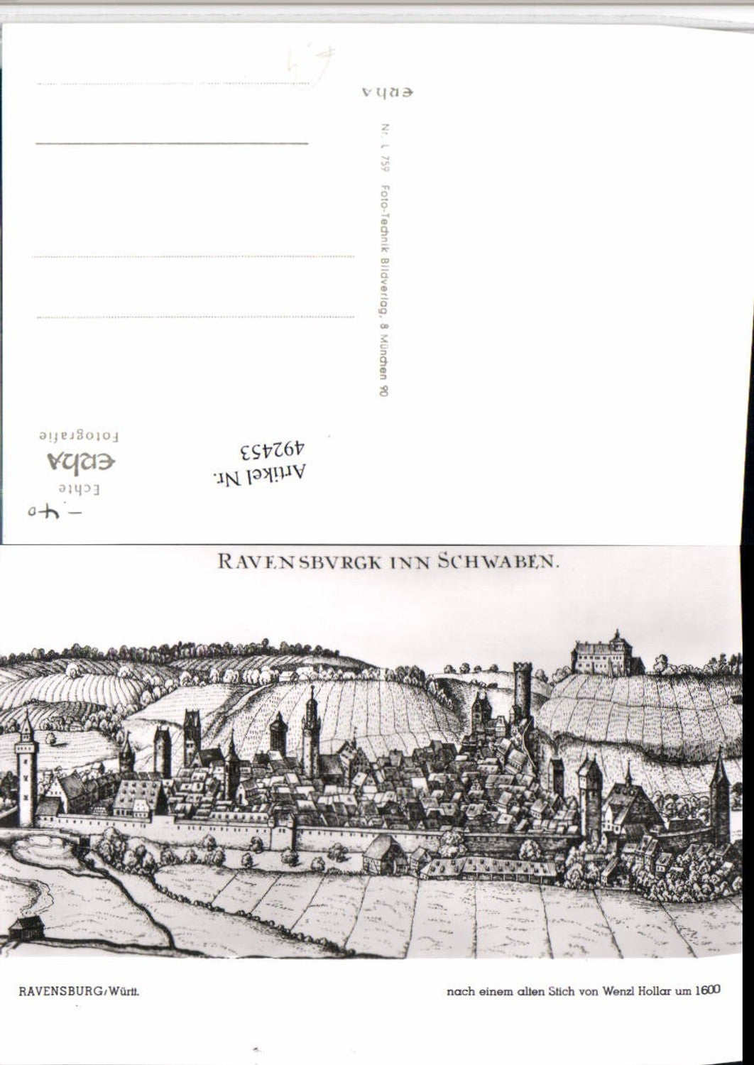 492453,Künstler AK Wenzl Hollar Stich Ravensburg Totale