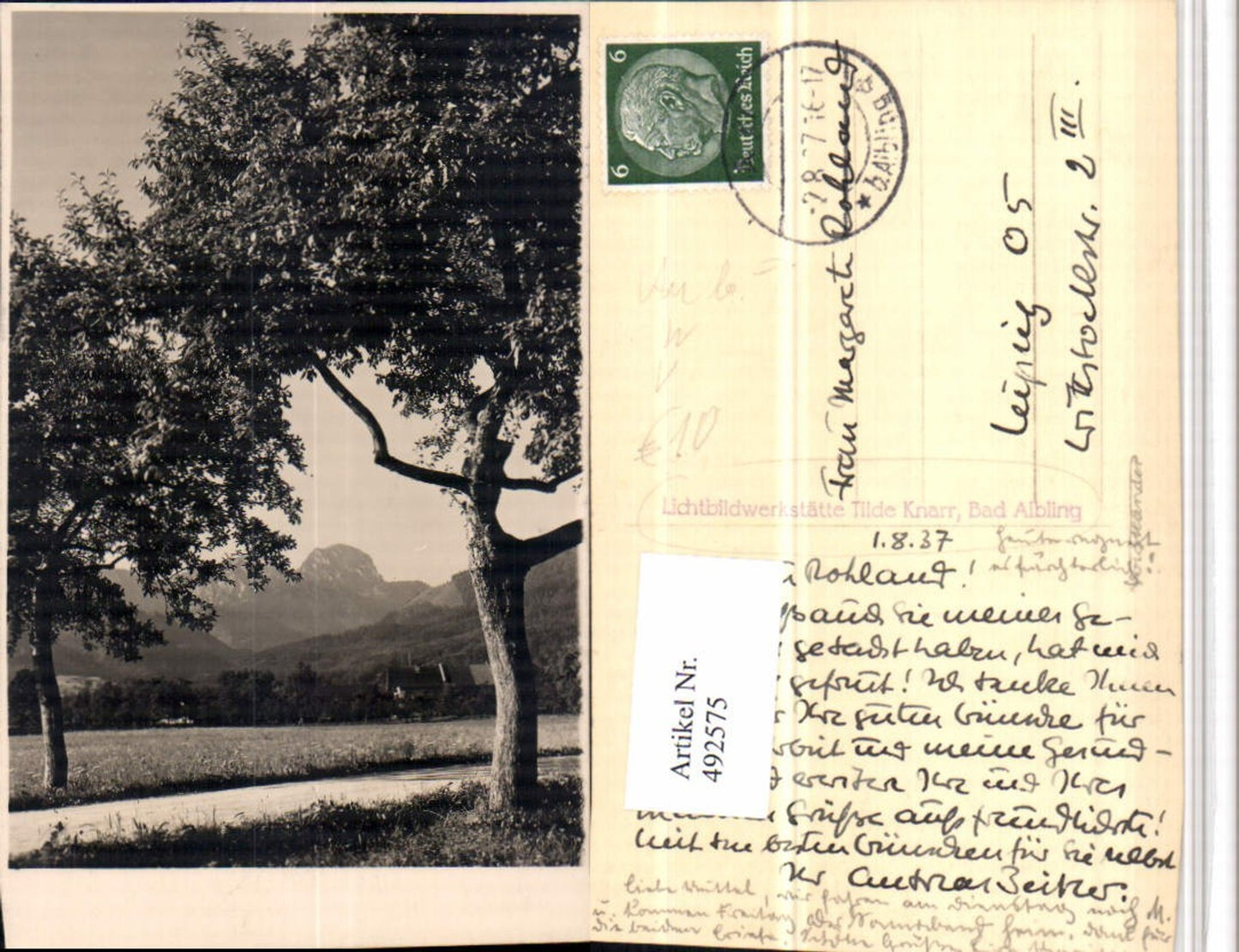 492575,Foto AK Au b. Bad Aibling Bäume Bergkulisse pub Tilde Knarr