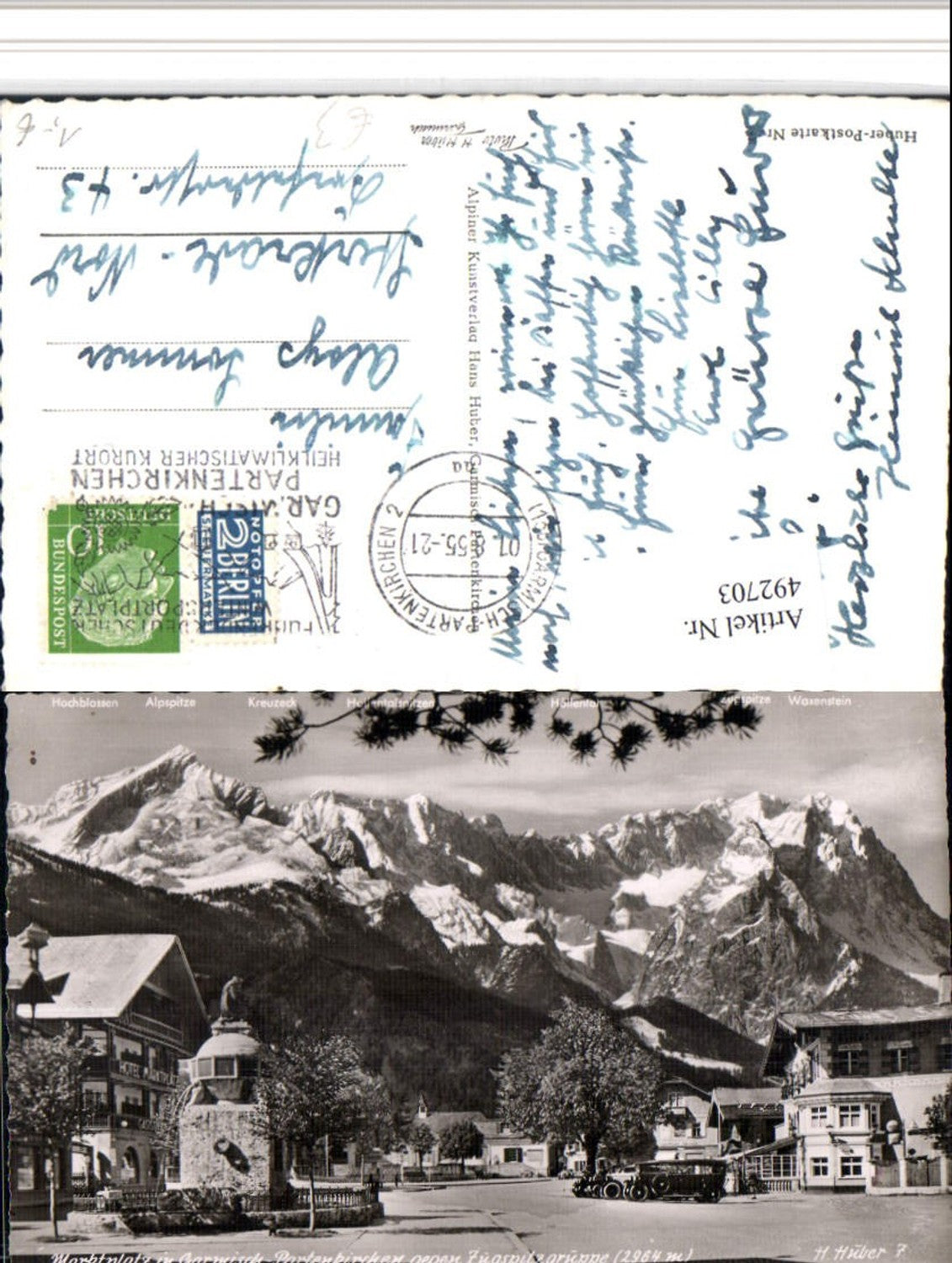 492703,Garmisch-Partenkirchen Marktplatz m. Zugspitze Bergkulisse