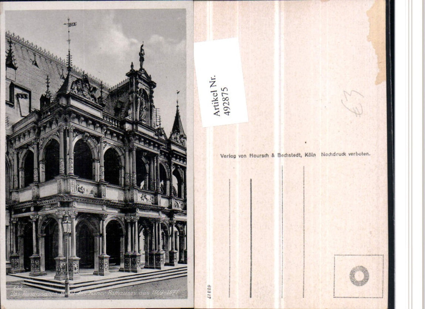 492875,Köln Rathaus Renaissance Portal Arkaden