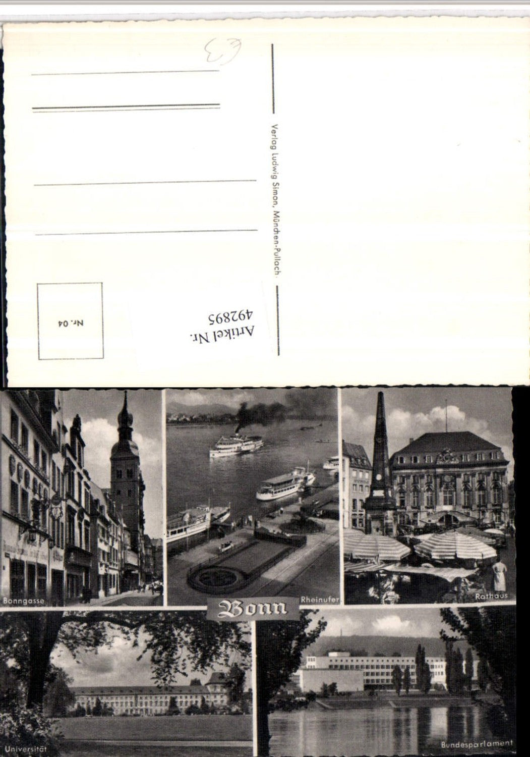 492895,Bonn Rathaus Bonngasse Universität Dampfer Mehrbildkarte