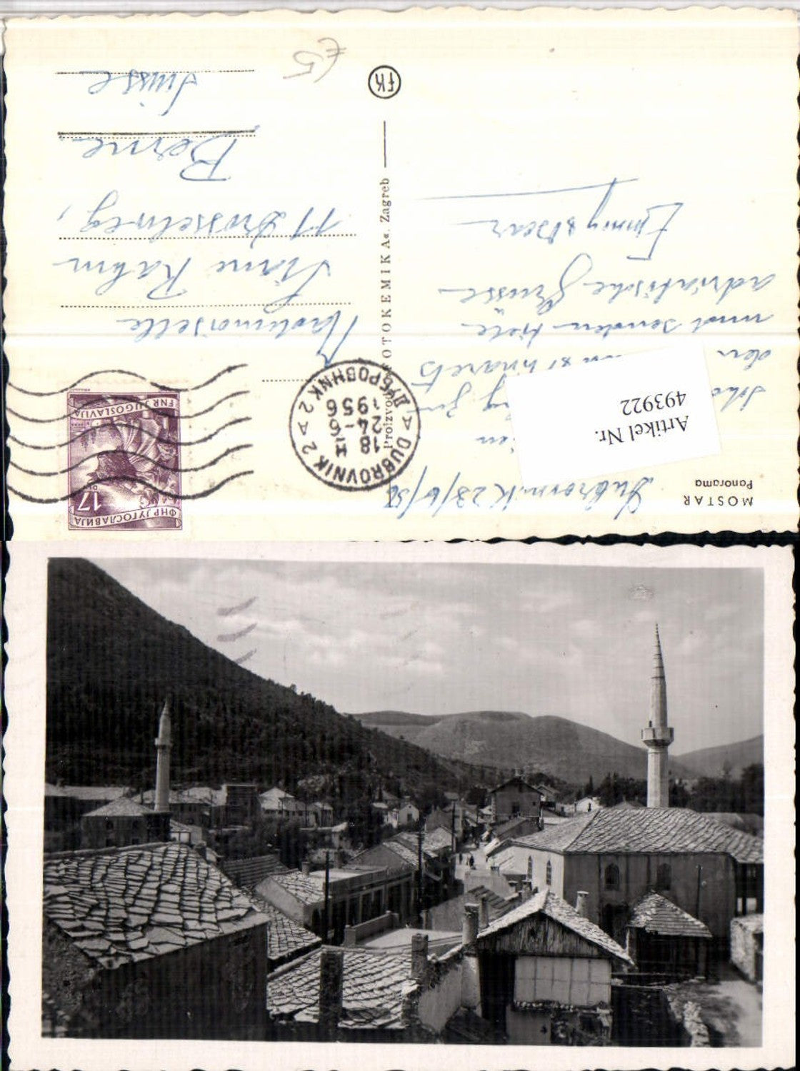 493922, Bosnia Mostar Panorama Partial View Minarets