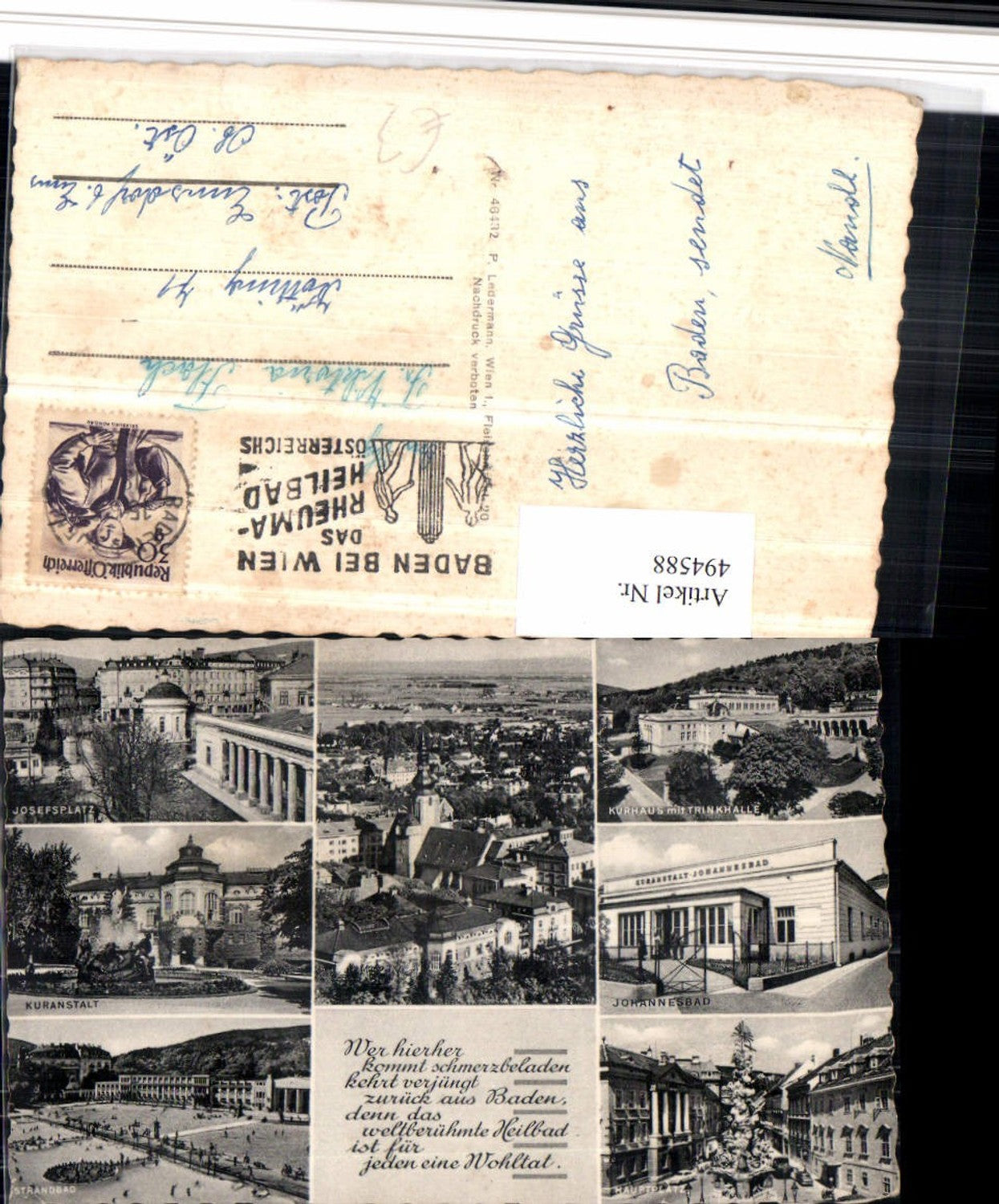 494588,Baden Totale Josefsplatz Kurhaus Strandbad Mehrbildkarte