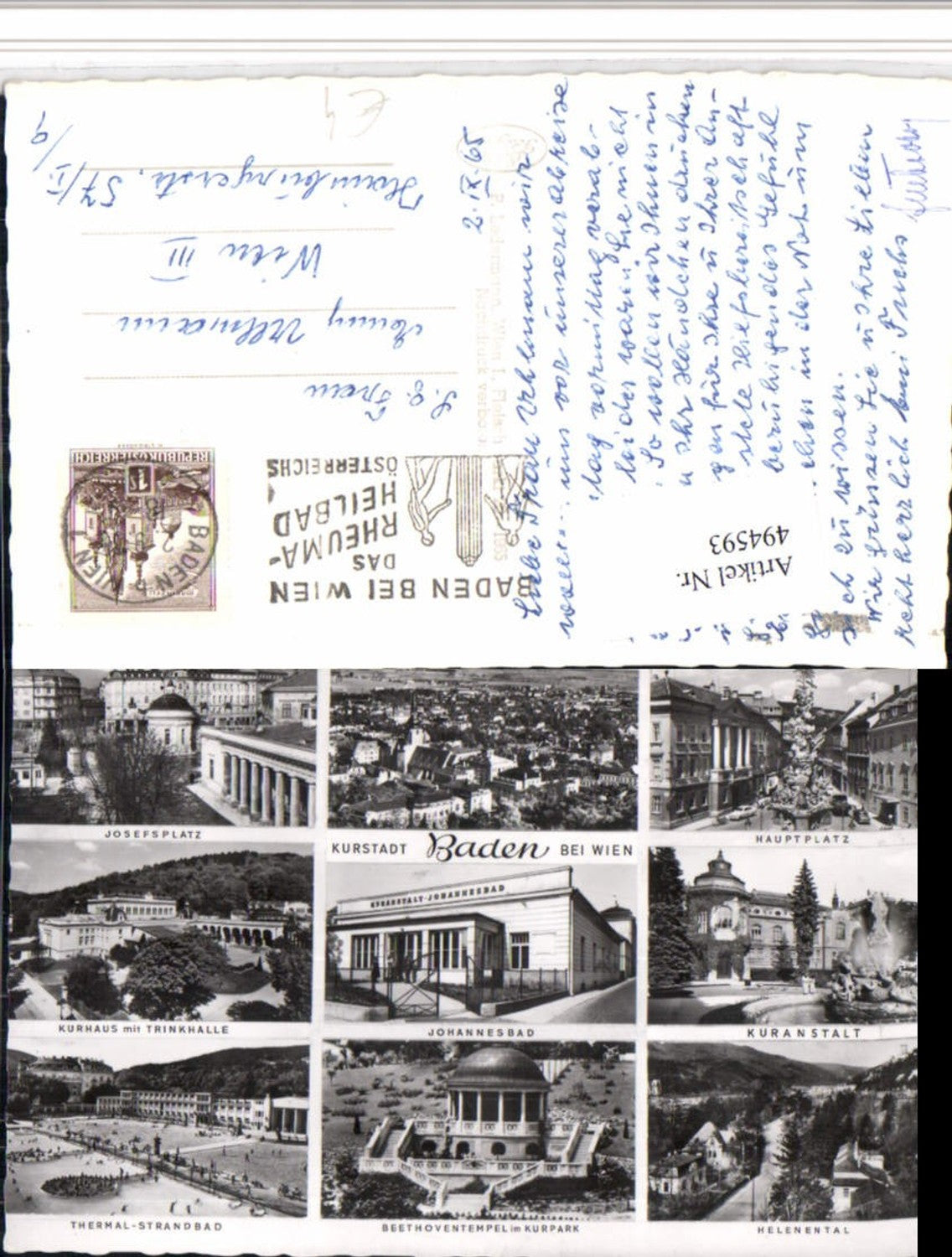 494593,Baden b. Wien Totale Hauptplatz Kurhaus Strandbad Mehrbildkarte